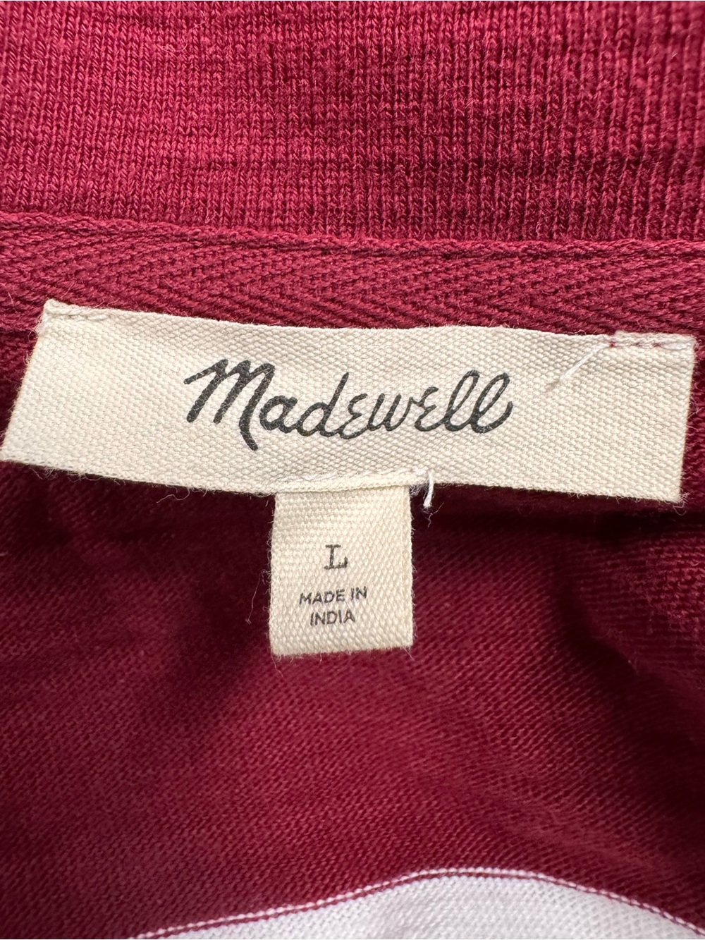 SOLD Madewell Rugby Polo Shirt Large Maroon White Stripe Oversized Long Sleeve - Picture 3 of 5